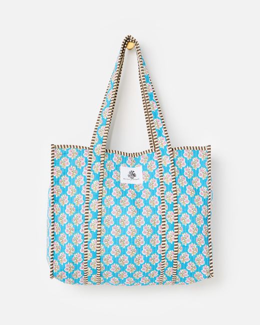 Oliver Bonas Blue Joni Floral Quilted Tote Bag