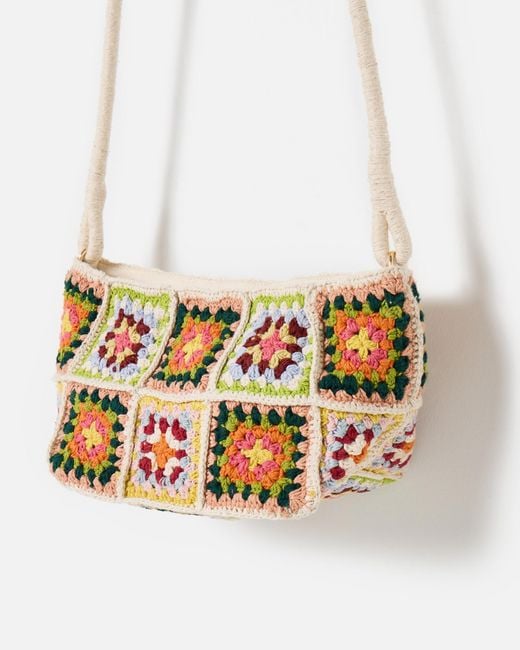 Oliver Bonas Green Mika Square Crochet Crossbody Bag
