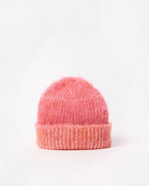 Oliver Bonas Pink & Orange Brushed Knitted Beanie Hat