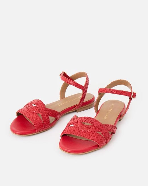Oliver Bonas Red Plaited Leather Sandals, Size 4