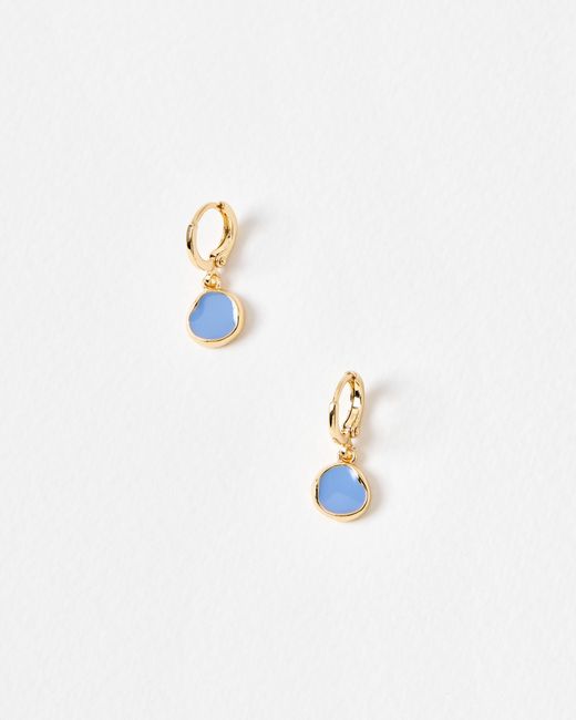 Oliver Bonas Blue Emir Enamel Disc Huggie Earrings