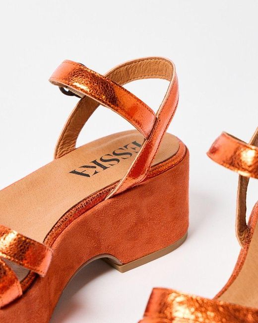 Oliver Bonas Orange Esska Ellie Metallic Leather Flatform Sandals