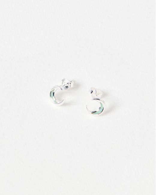 Oliver Bonas Blue Hilal Opalite Crescent Moon Silver Stud Earrings