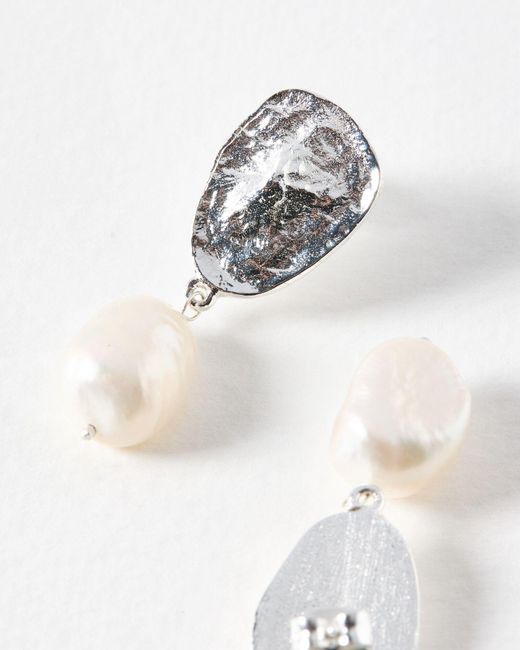 Oliver Bonas White Perola Molten Casting & Pearl Drop Earrings