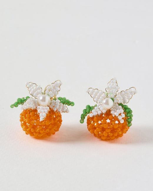 Oliver Bonas Orange Orlee & Flower Beaded Faux Pearl Stud Earrings