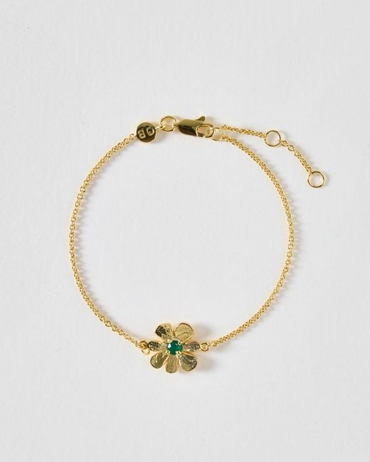 Oliver Bonas Metallic Zaria Green Onyx Flower Charm Chain Bracelet