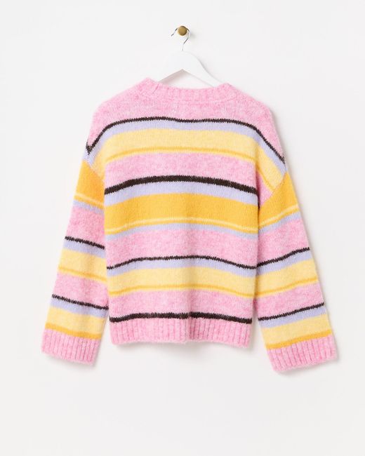 Oliver Bonas Pink & Yellow Striped Knitted Jumper, Size 6