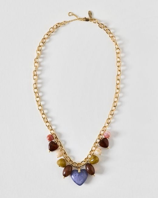 Oliver Bonas Metallic Somaya Bead & Heart Pendant Chunky Necklace