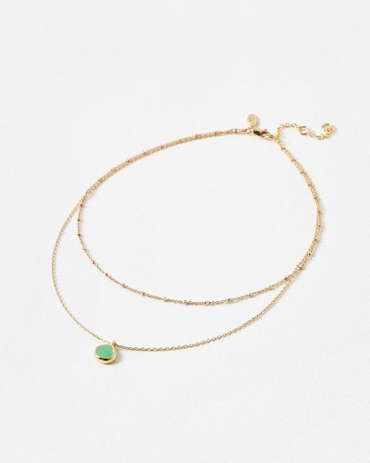 Oliver Bonas White Emir Green Enamel Drop Double Row Layered Necklace