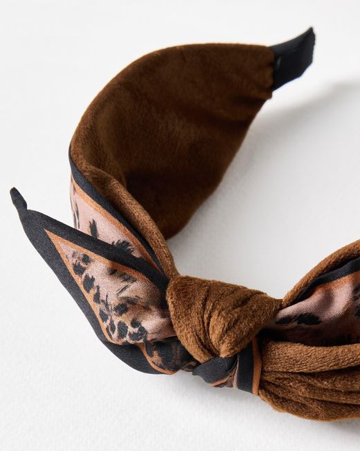 Oliver Bonas Brown Foster Leopard Print & Velvet Knot Headband