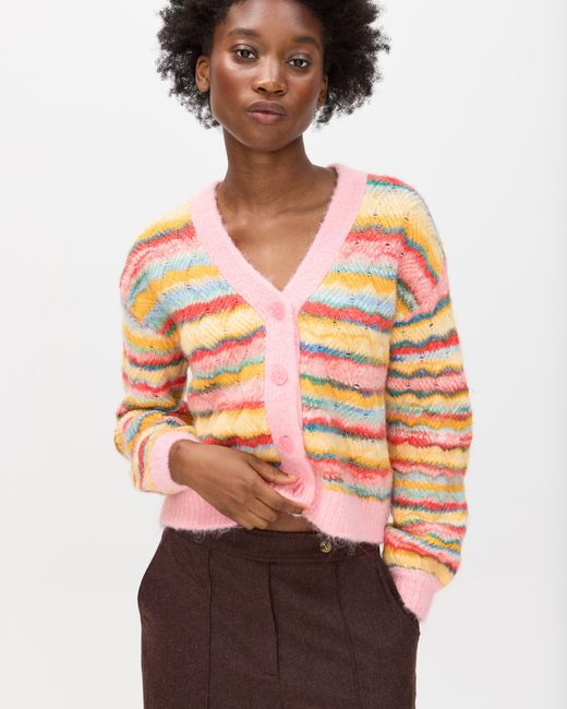 Oliver Bonas Orange Multicoloured Striped V-neck Knitted Cardigan, Size 18