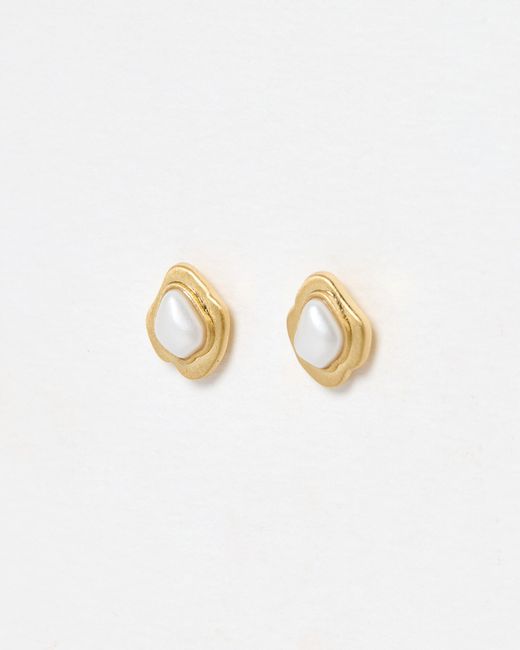 Oliver Bonas White Jonelle Gold Tone Faux Pearl Stud Earrings