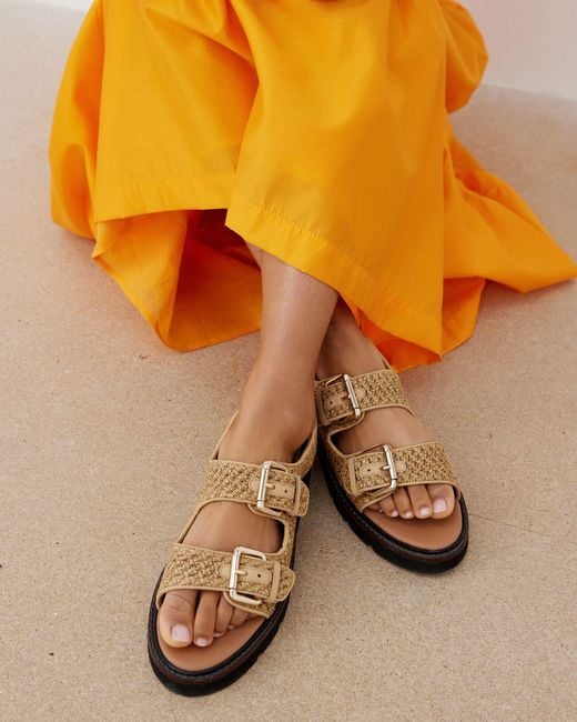 Oliver Bonas Orange Raffia Double Strap Chunky Sandals, Size Uk 3