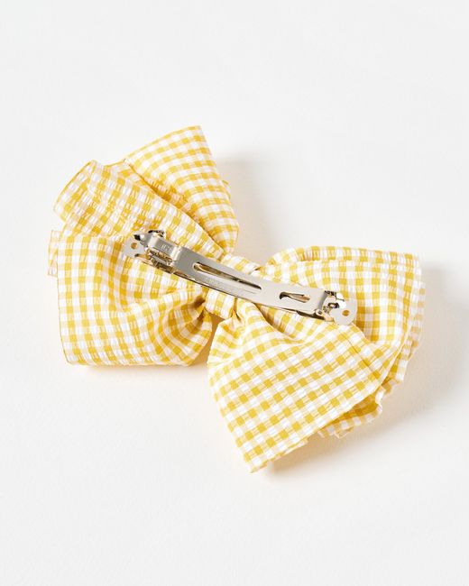 Oliver Bonas Metallic Veda Yellow Gingham Barrette Hair Bow