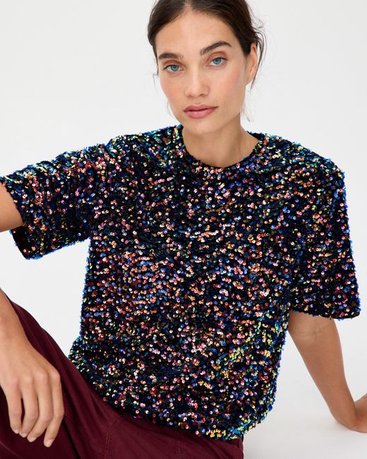 Oliver Bonas Blue Sequin Short Sleeve T-shirt, Size 6