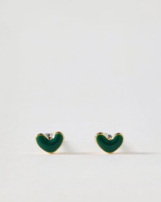 Oliver Bonas Green Anne Mini Enamel Heart Stud Earrings