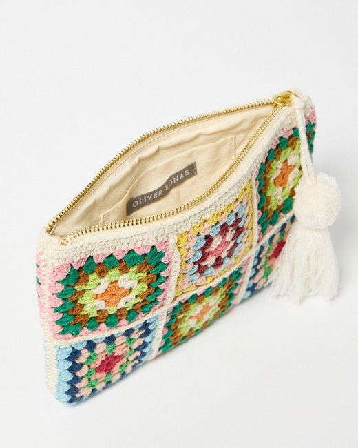 Oliver Bonas White Mara Granny Square Crochet Pouch