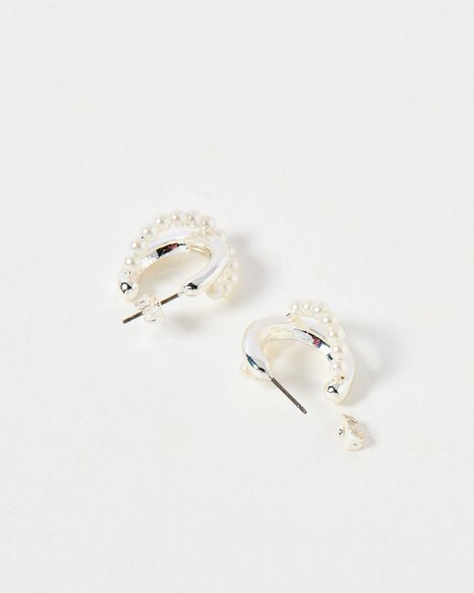 Oliver Bonas Natural Audrey Silver & Faux Pearl Hoop Earrings