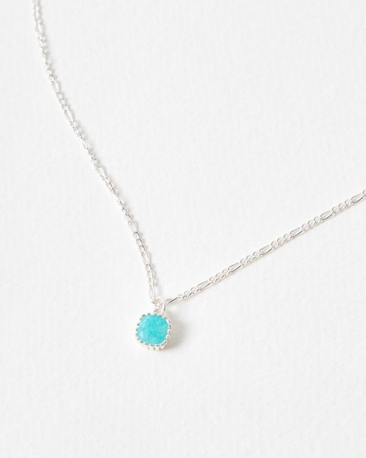 Oliver Bonas Blue Briar Sterling Silver Amazonite Square Pendant Necklace