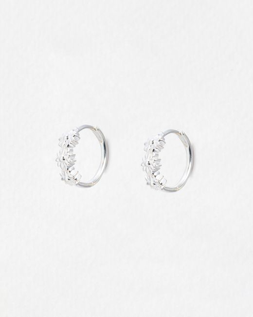 Oliver Bonas Natural Triple Flower Clicker Hoop Earrings