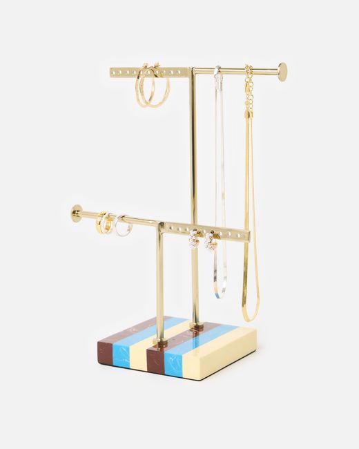 Oliver Bonas White Stripe Resin Square Jewellery Stand