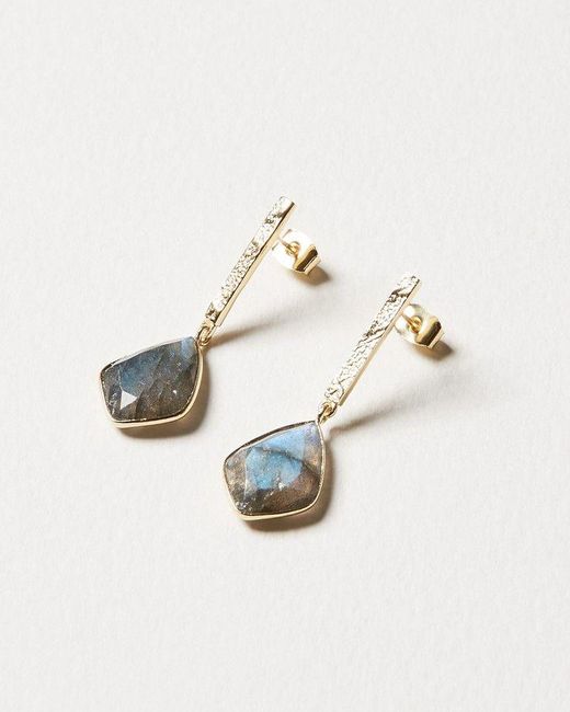 Oliver Bonas Metallic Sidra Labradorite & Tab Gold Plated Drop Earrings