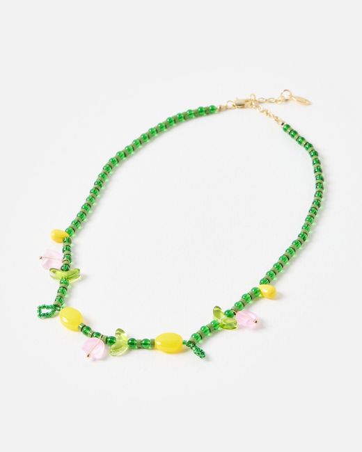 Oliver Bonas Green Tori Tulip Detail Beaded Necklace