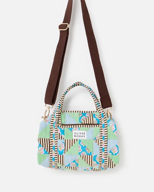 Oliver Bonas Blue Emily Green & Patchwork Corduroy Quilted Crossbody Bag