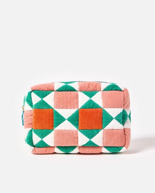 Oliver Bonas Multicolor Pink & Green Patchwork Corduroy Wash Bag