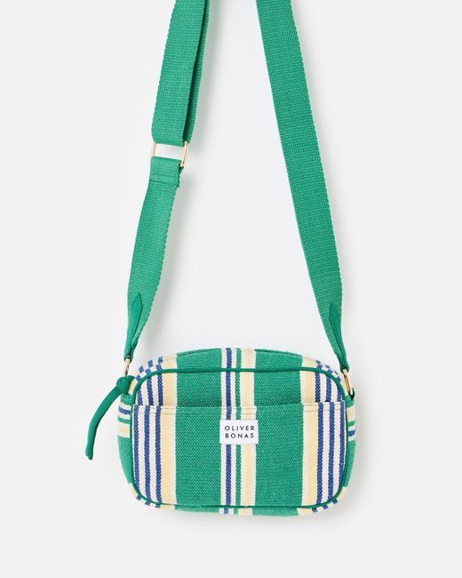 Oliver Bonas White Abbie & Blue Striped Crossbody Bag