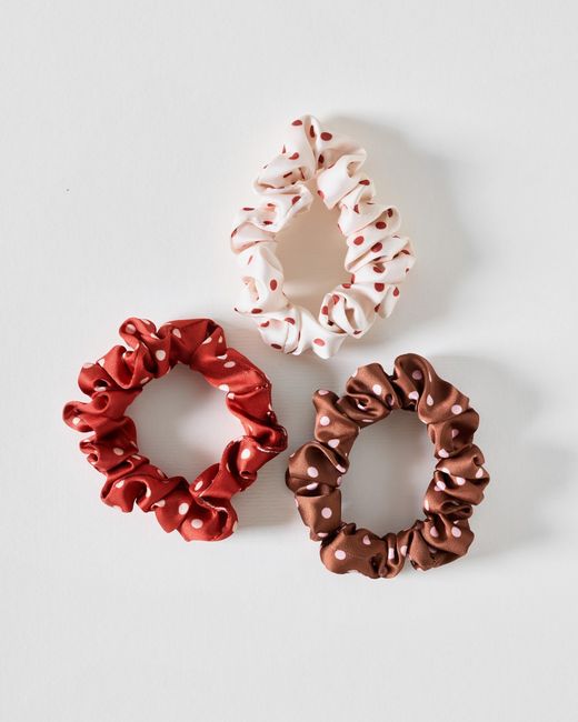 Oliver Bonas Betsi Red Brown & Cream Polka Dot Mini Scrunchies Set Of Three