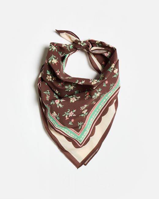 Oliver Bonas Brown Chocolate & Pink Floral Cotton Square Scarf