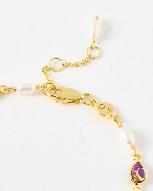 Oliver Bonas Metallic Tricia Gemstone & Freshwater Pearl Gold Plated Chain Bracelet