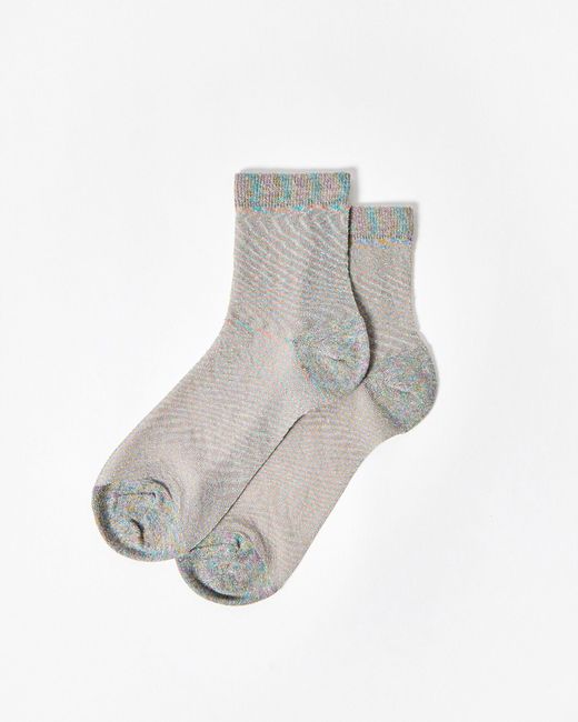 Oliver Bonas White Rainbow Glitter Sheer Ankle Socks