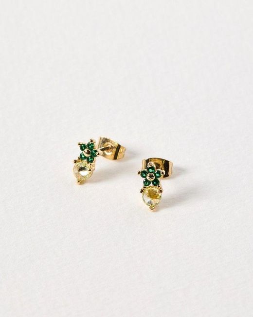 Oliver Bonas Blue Ember & Gold Flower Stud Earrings