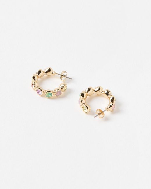 Oliver Bonas White Skylie Stone Inlay Medium Hoop Earrings