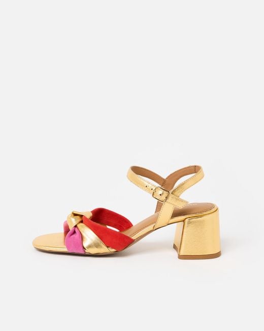 Oliver Bonas Multicolor Gold Metallic & Colour Knot Heeled Sandals, Size Uk 3