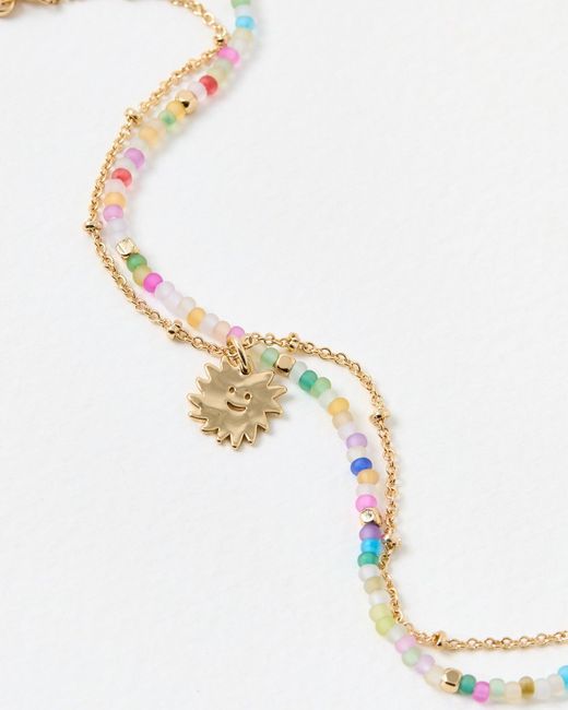 Oliver Bonas White Brilla Sunshine Charm Beaded Chain Bracelet