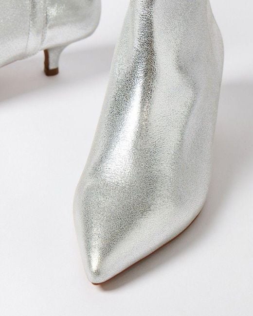 Oliver Bonas White Pointed Kitten Heel Leather Boots