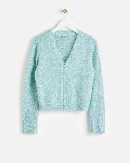 Oliver Bonas Blue Mint Sparkly Knitted Cardigan, Size 6