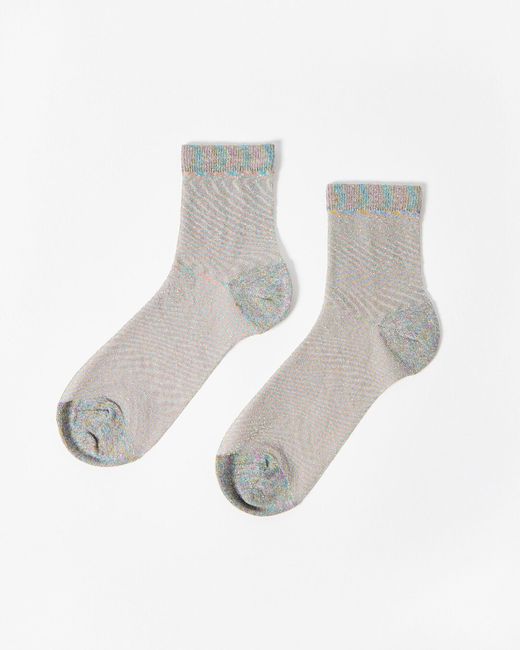 Oliver Bonas White Rainbow Glitter Sheer Ankle Socks