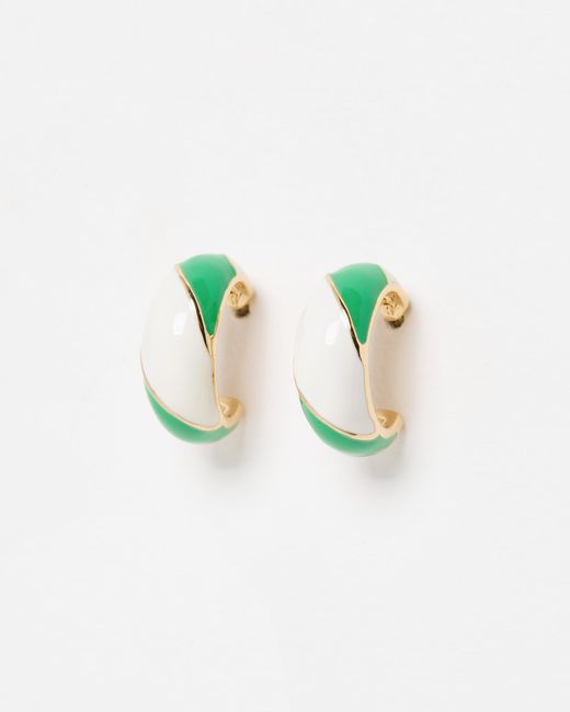 Oliver Bonas Green Davina & White Striped Hoop Earrings