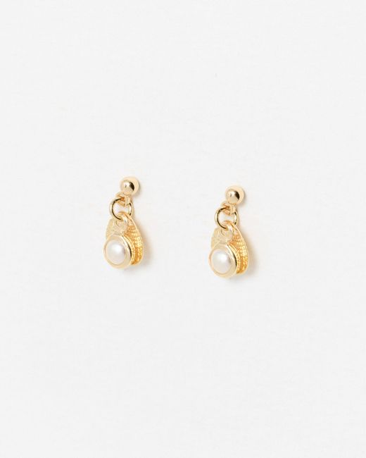 Oliver Bonas White Hama Shell Gold Stud Earrings