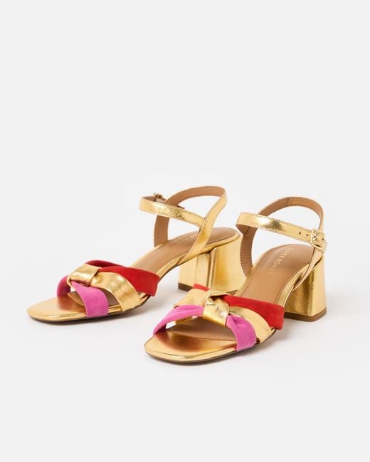 Oliver Bonas Multicolor Gold Metallic & Colour Knot Heeled Sandals, Size Uk 3