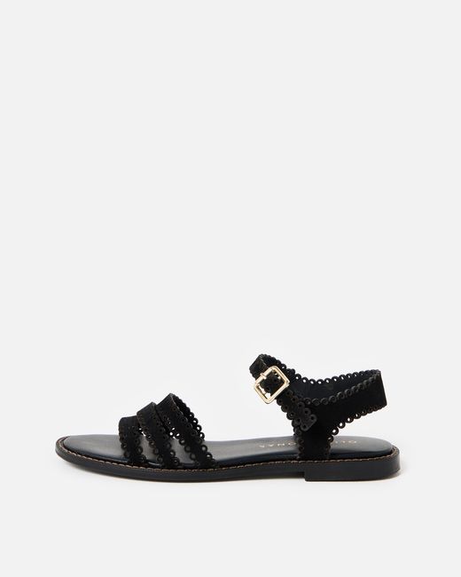 Oliver Bonas Black Flat Leather Sandals, Size 3