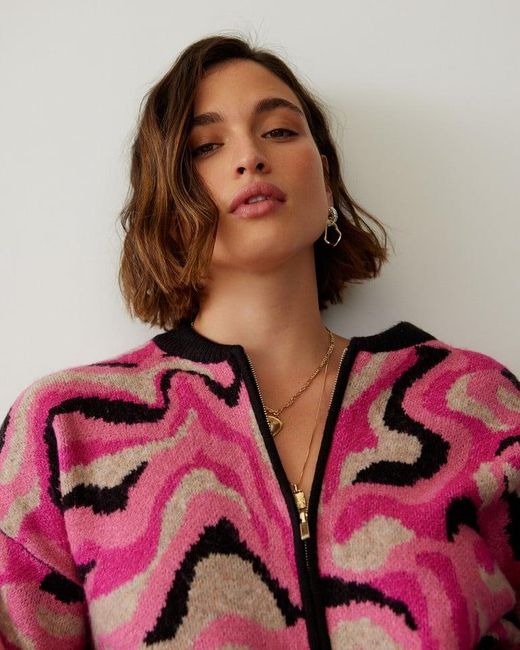 Oliver Bonas Marble Knitted Bomber Jacket in Pink Lyst