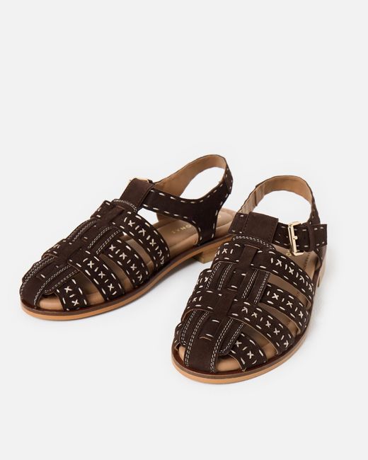 Oliver Bonas Brown Chocolate Stitch Detail Suede Gladiator Sandals, Size 3