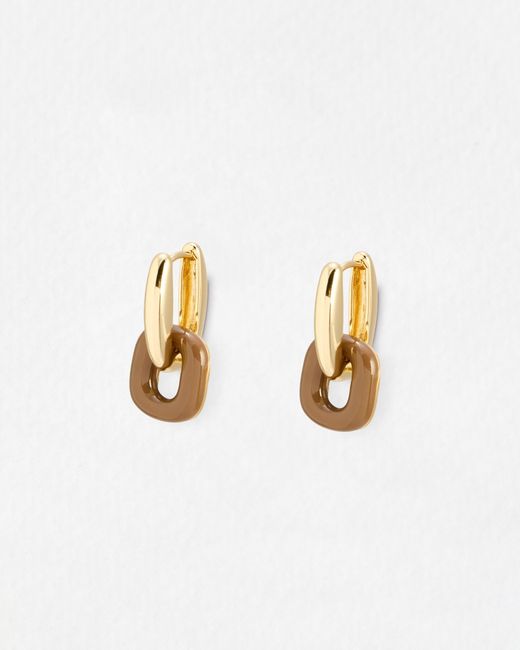 Oliver Bonas White Indie Gold & Enamel Drop Hoop Earrings