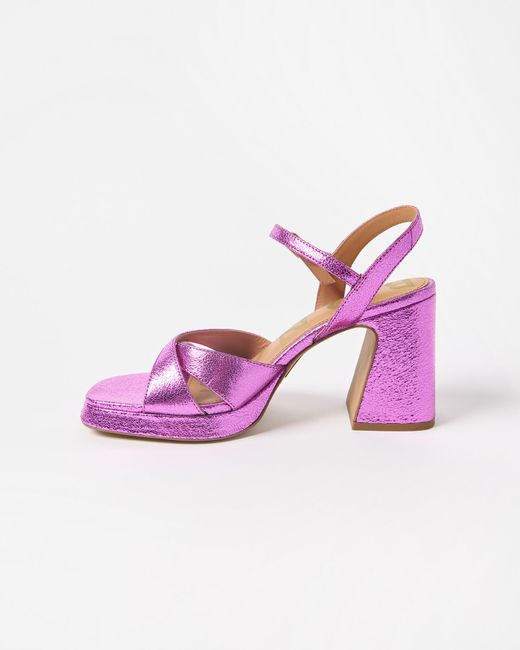 Oliver Bonas Purple Leather Platform Heeled Sandals, Size Uk 8