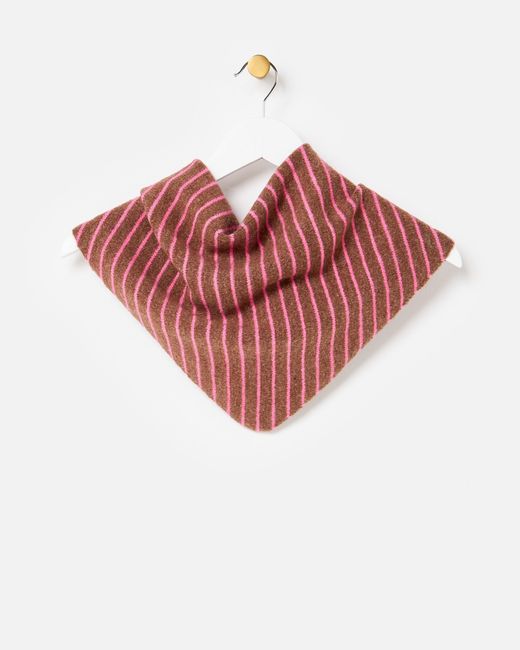 Oliver Bonas Red Chocolate Brown & Pink Striped Knitted Triangle Scarf